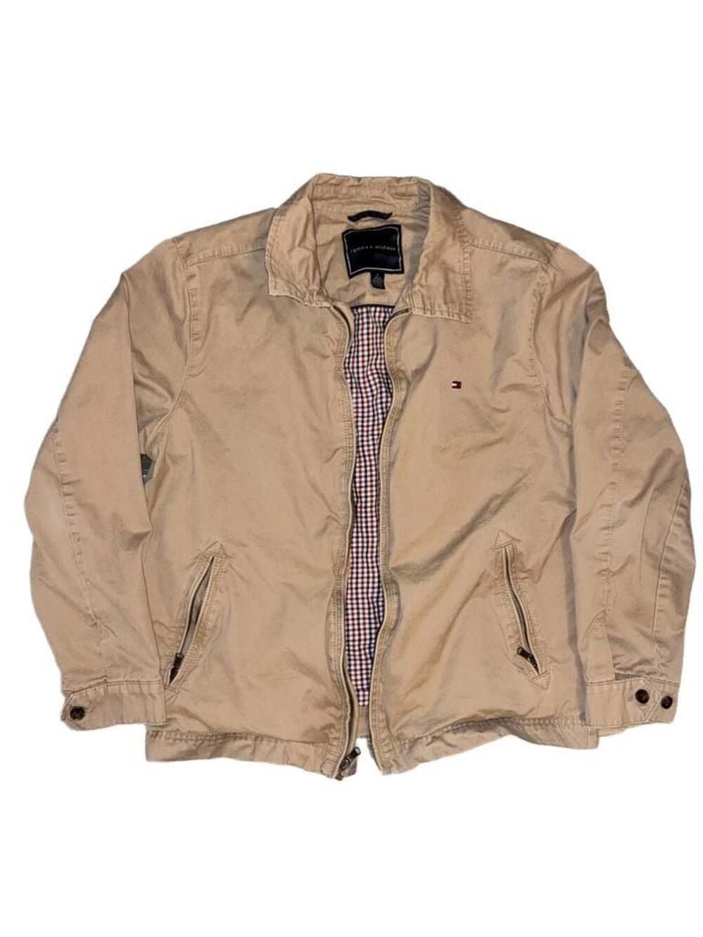Tommy Hilfiger Men's Tan Twill Jacket with Plaid Lining